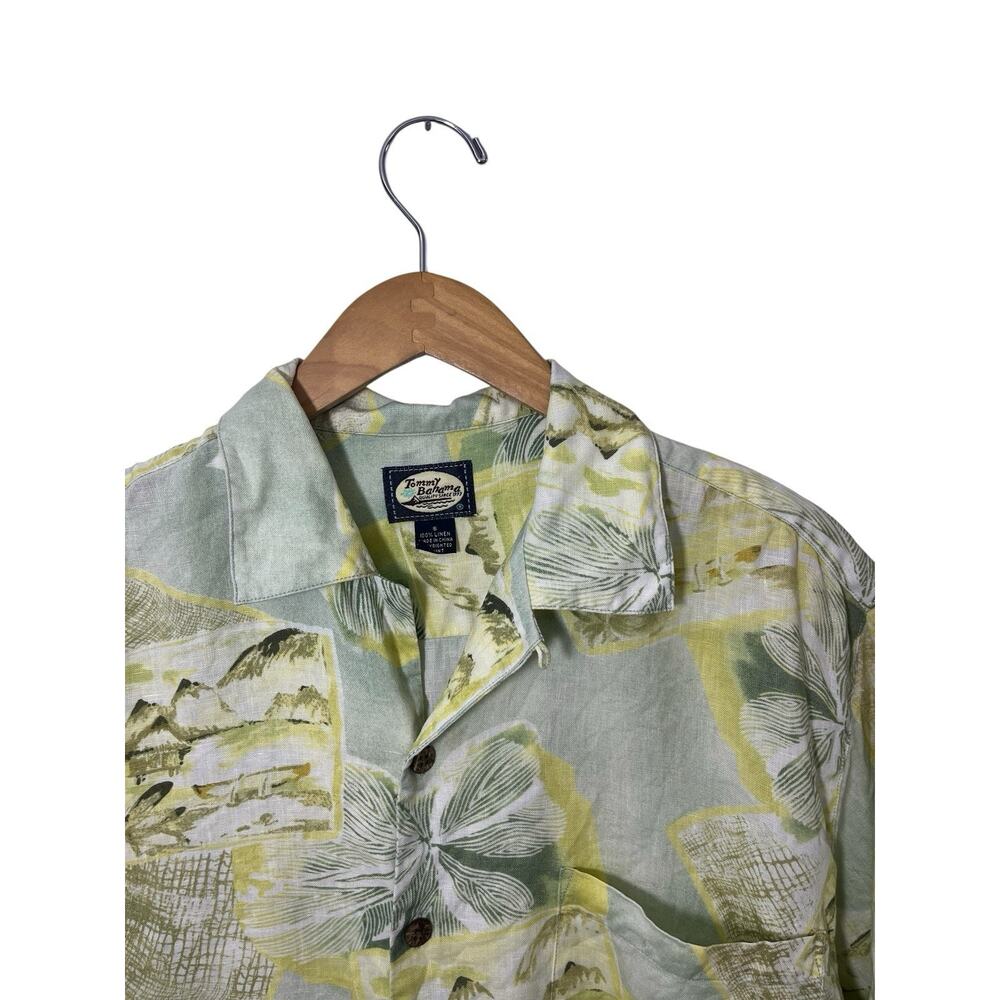 Tommy Bahama Hawaiian Shirt Mens Small Yellow Linen Floral Print Loop Collar - Picture 2 of 8